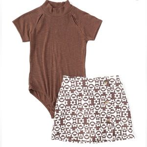 Xtraordinary Girls Short Sleeve Bodysuit Printed A-Line Skirt 2-Piece Set